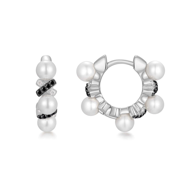Ania Haie Two-Tone Sparkling Braided Shell Pearl Huggie Hoop Earrings