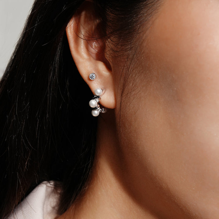 Ania Haie Two-Tone Sparkling Braided Shell Pearl Huggie Hoop Earrings