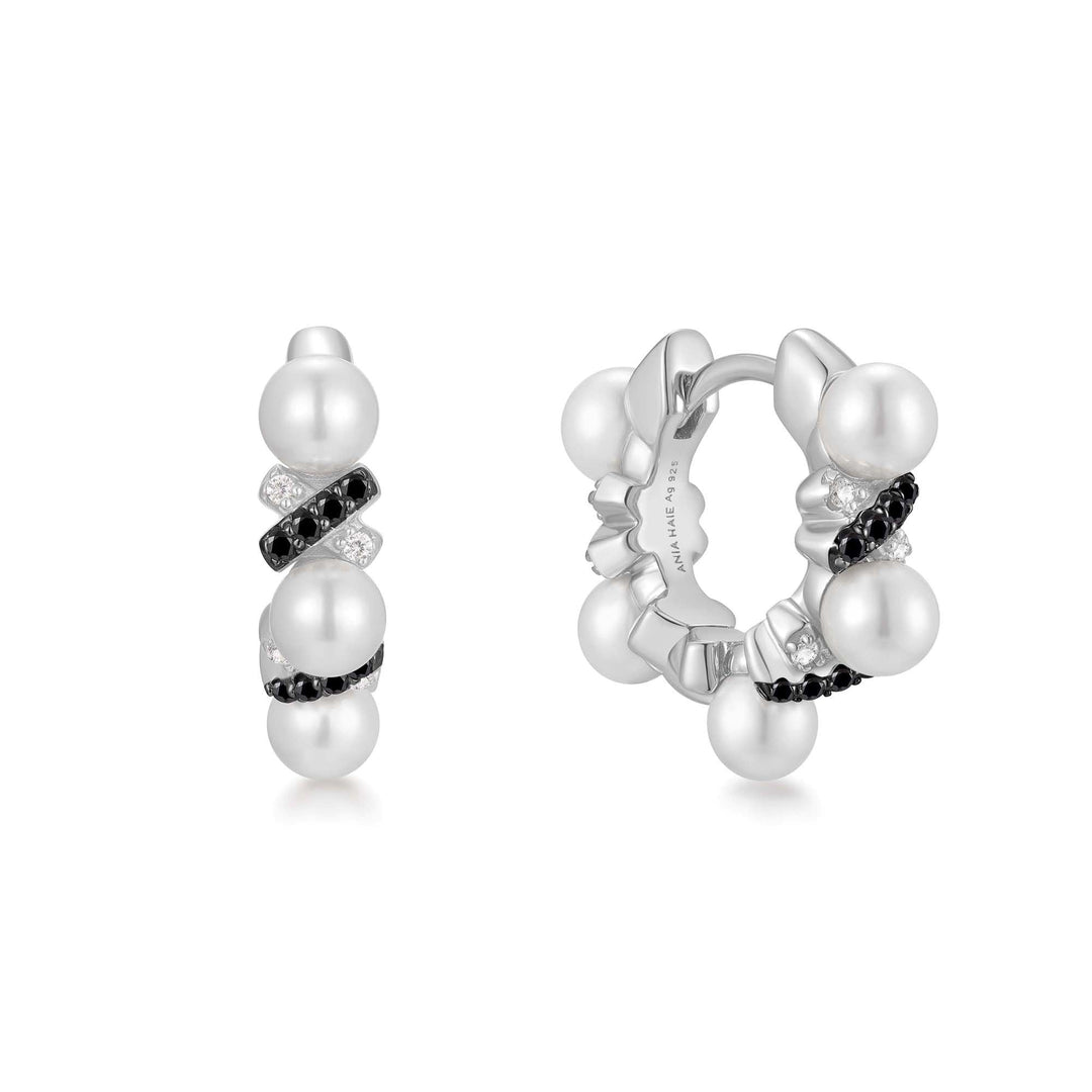 Ania Haie Two-Tone Sparkling Braided Shell Pearl Huggie Hoop Earrings