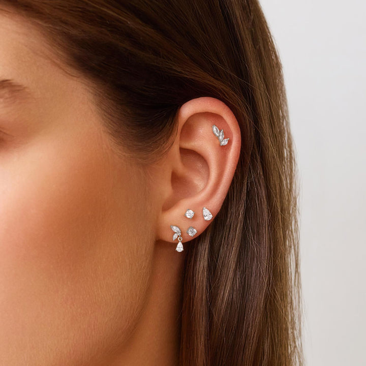 Silver Triple Marquise Barbell Single Earring | The Jewellery Boutique Australia