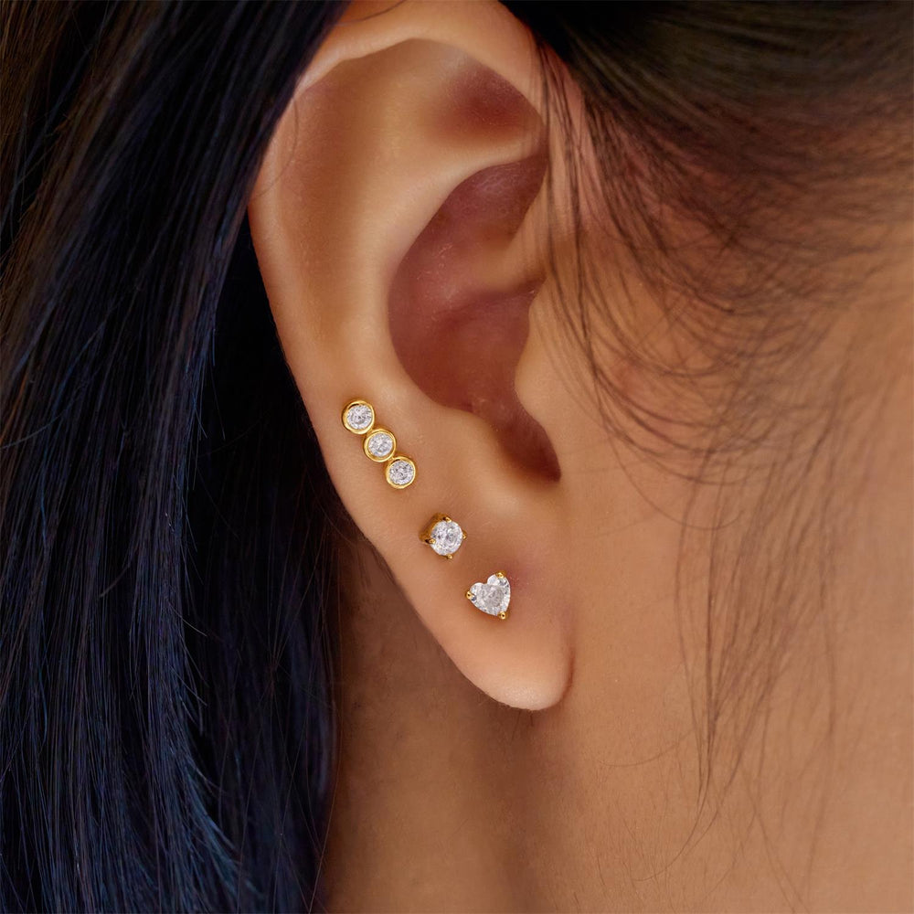 Gold Triple Stone Bezel Barbell Single Earring | The Jewellery Boutique Australia
