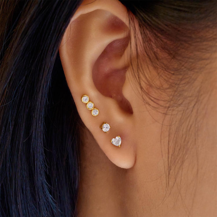 Gold Triple Stone Bezel Barbell Single Earring | The Jewellery Boutique Australia