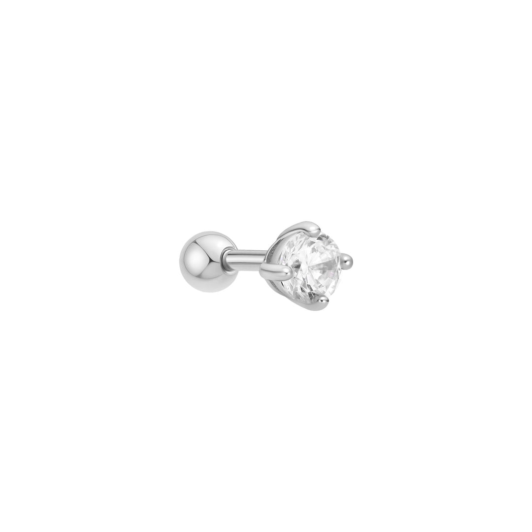Silver Sparkle Round Barbell Single Earring | The Jewellery Boutique Australia