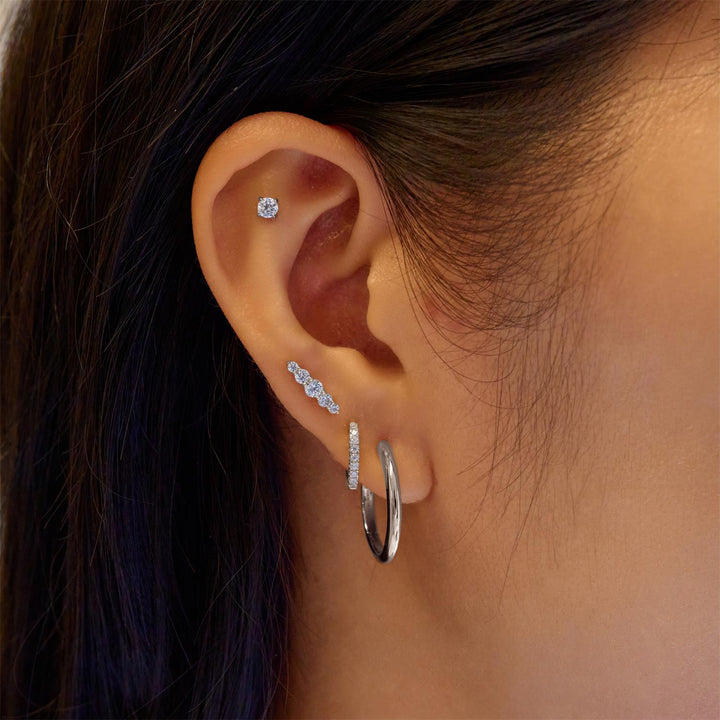 Silver Sparkle Round Barbell Single Earring | The Jewellery Boutique Australia