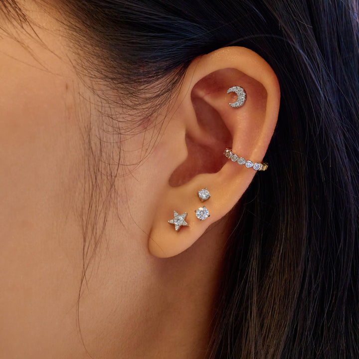 Silver Sparkle Round Barbell Single Earring | The Jewellery Boutique Australia