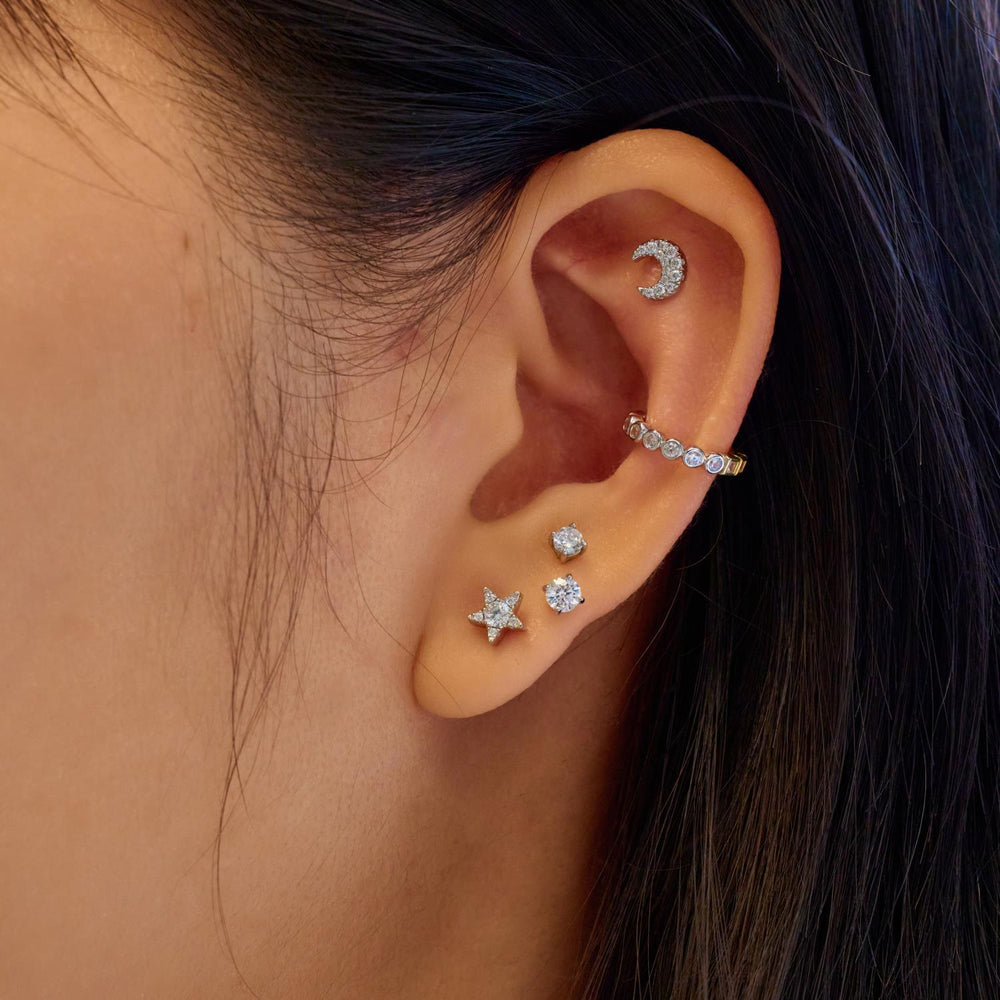 Silver Five-Point Star Barbell Single Earring | The Jewellery Boutique Australia