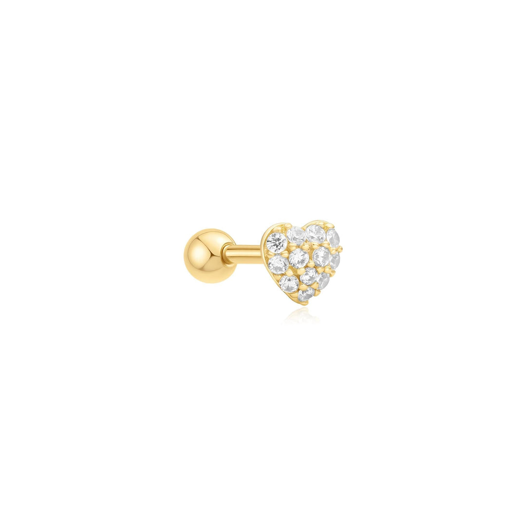 Gold Pave Heart Barbell Single Earring | The Jewellery Boutique Australia