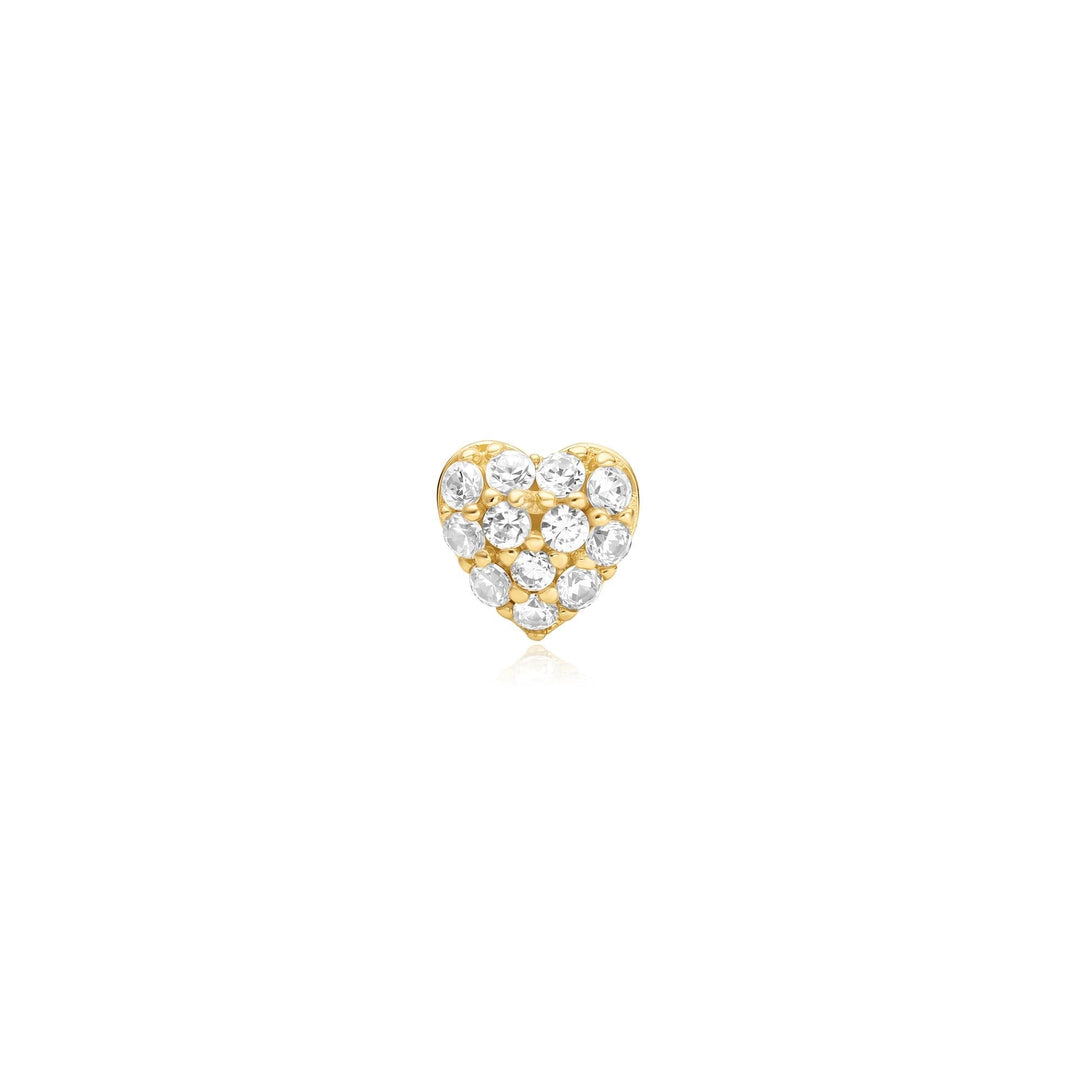 Gold Pave Heart Barbell Single Earring | The Jewellery Boutique Australia