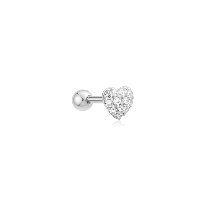 Silver Pave Heart Barbell Single Earring | The Jewellery Boutique Australia