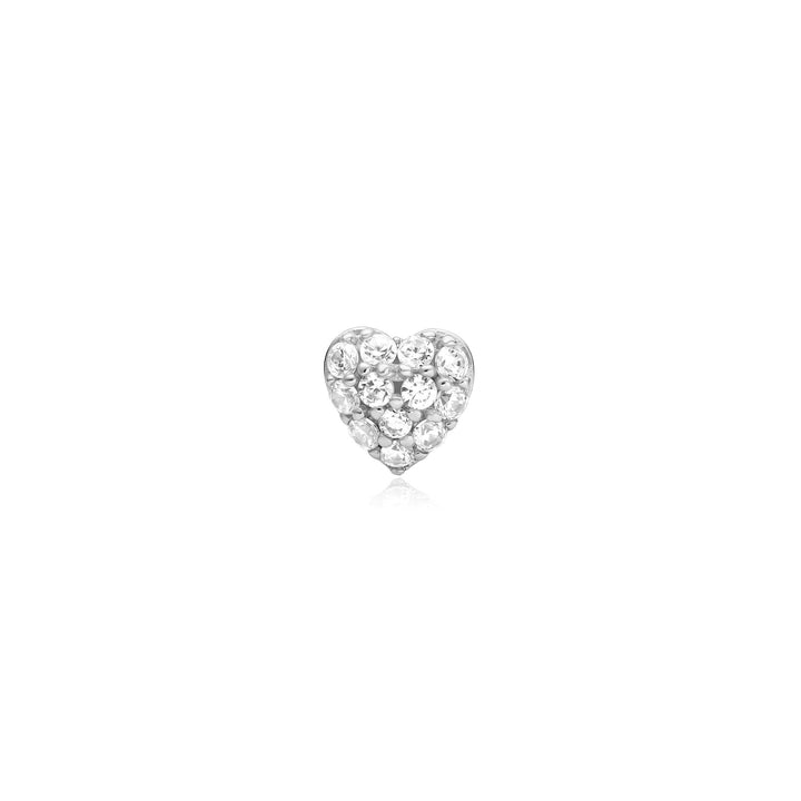 Silver Pave Heart Barbell Single Earring | The Jewellery Boutique Australia