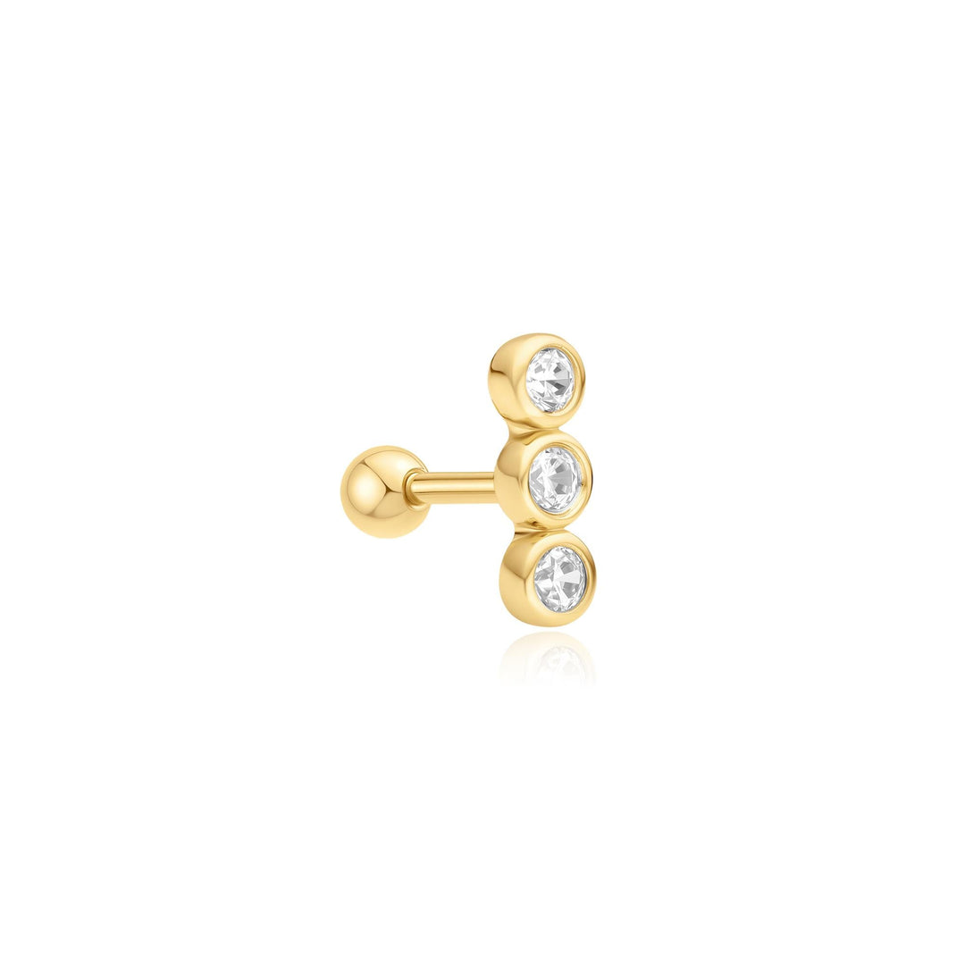 Gold Triple Stone Bezel Barbell Single Earring | The Jewellery Boutique Australia