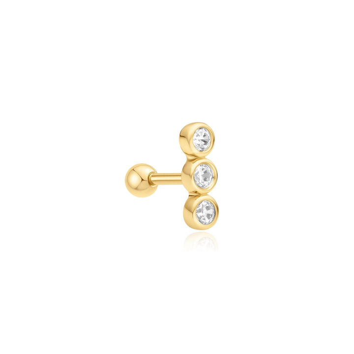 Gold Triple Stone Bezel Barbell Single Earring | The Jewellery Boutique Australia