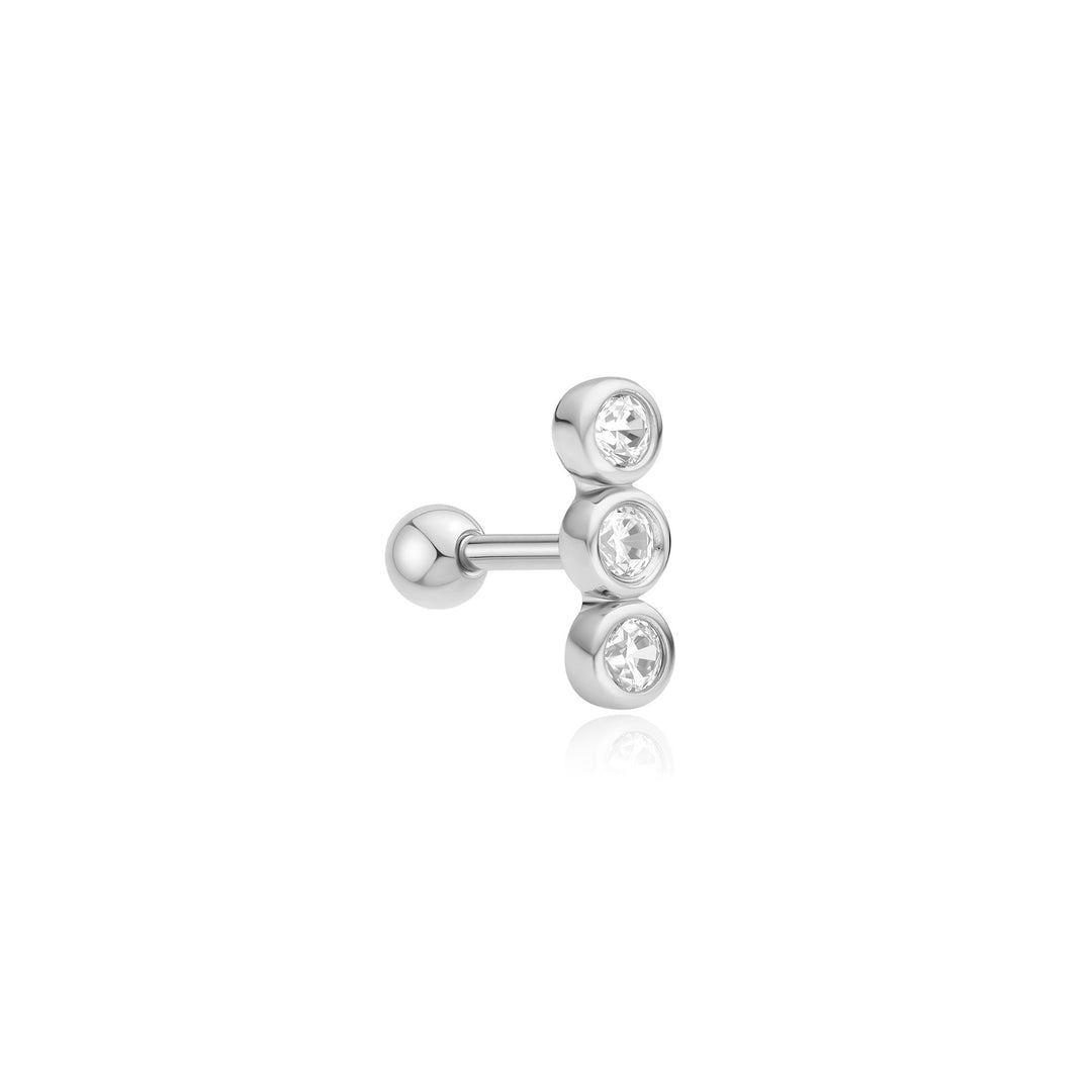 Silver Triple Stone Bezel Barbell Single Earring | The Jewellery Boutique Australia