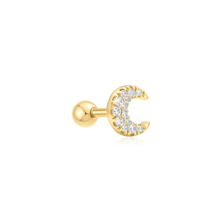 Gold Pave Crescent Moon Barbell Single Earring | The Jewellery Boutique Australia
