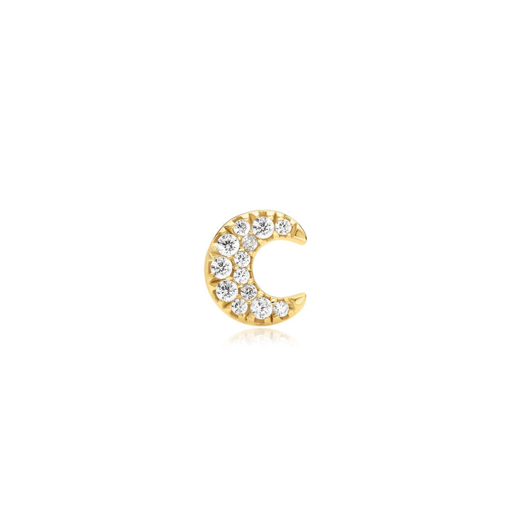 Gold Pave Crescent Moon Barbell Single Earring | The Jewellery Boutique Australia