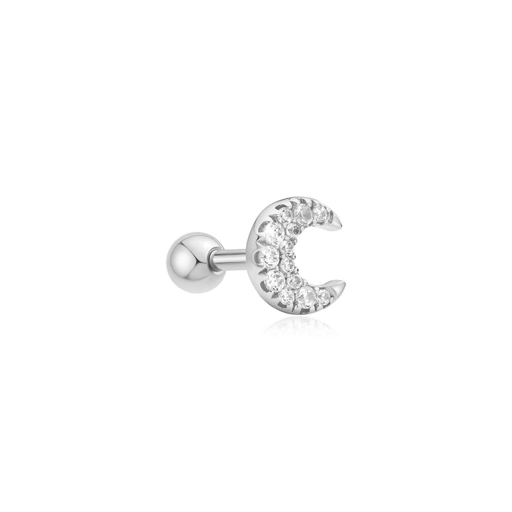 Silver Pave Crescent Moon Barbell Single Earring | The Jewellery Boutique Australia