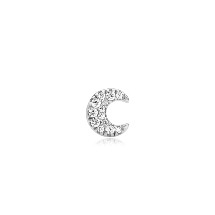 Silver Pave Crescent Moon Barbell Single Earring | The Jewellery Boutique Australia