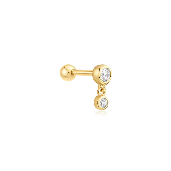 Gold Bezel Dangle Barbell Single Earring | The Jewellery Boutique Australia