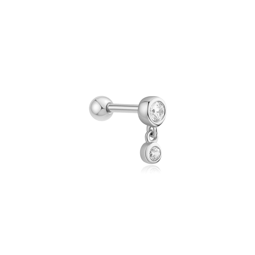 Silver Bezel Dangle Barbell Single Earring | The Jewellery Boutique Australia