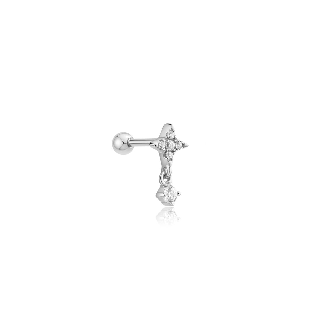 Silver Star Dangle Barbell Single Earring | The Jewellery Boutique Australia