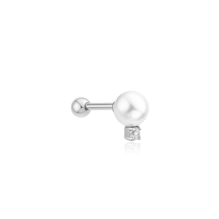 Silver Shell Pearl with Sparkling Accent Barbell Single Earring | The Jewellery Boutique Australia