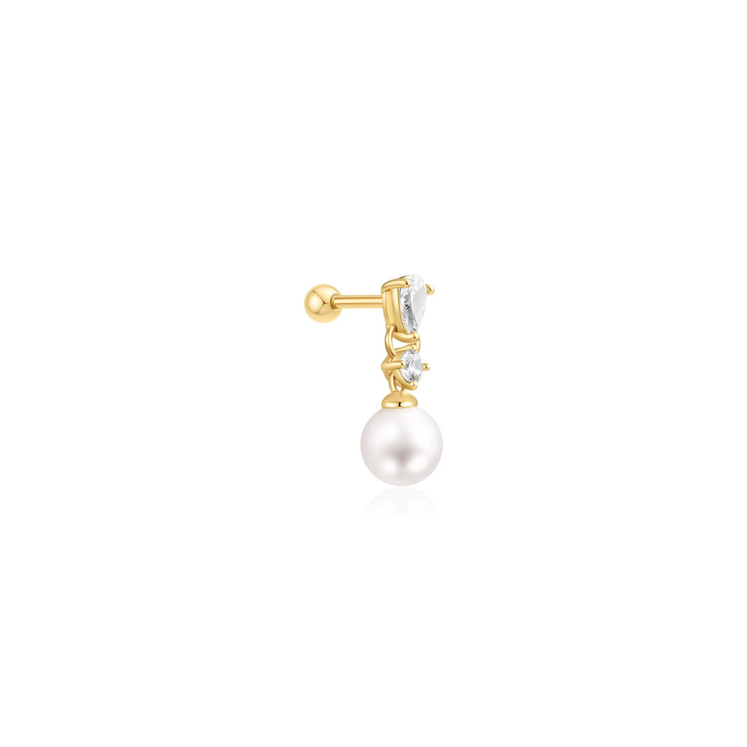 Gold Shell Pearl Dangling Barbell Single Earring | The Jewellery Boutique Australia