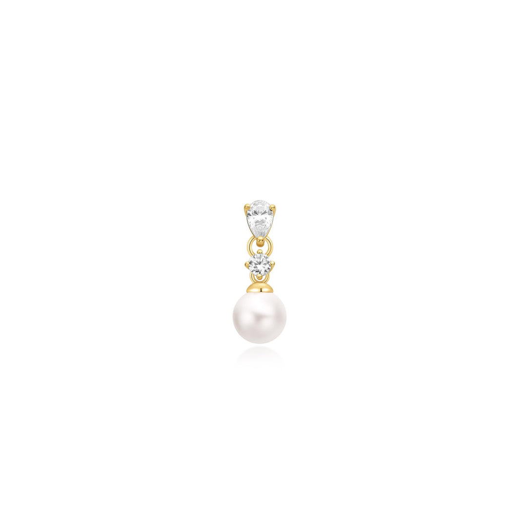 Gold Shell Pearl Dangling Barbell Single Earring | The Jewellery Boutique Australia