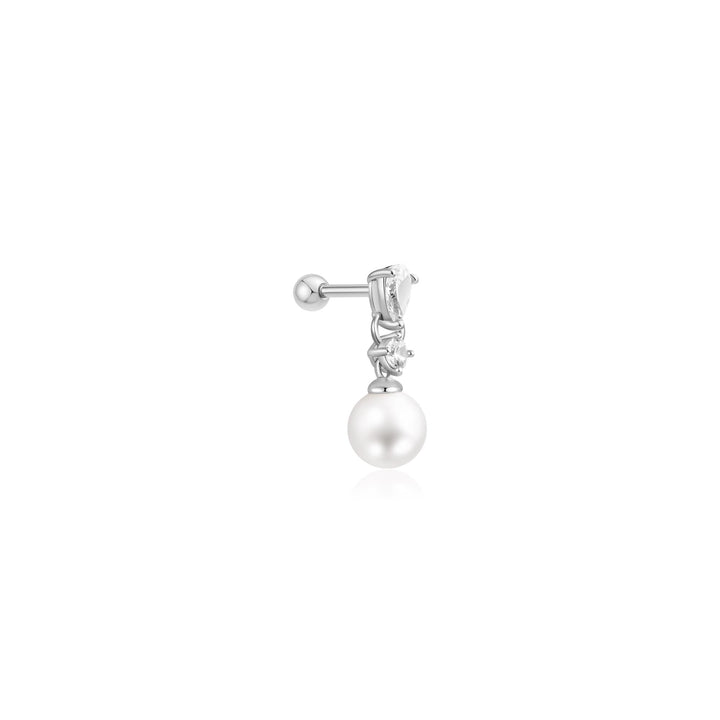 Silver Shell Pearl Dangling Barbell Single Earring | The Jewellery Boutique Australia