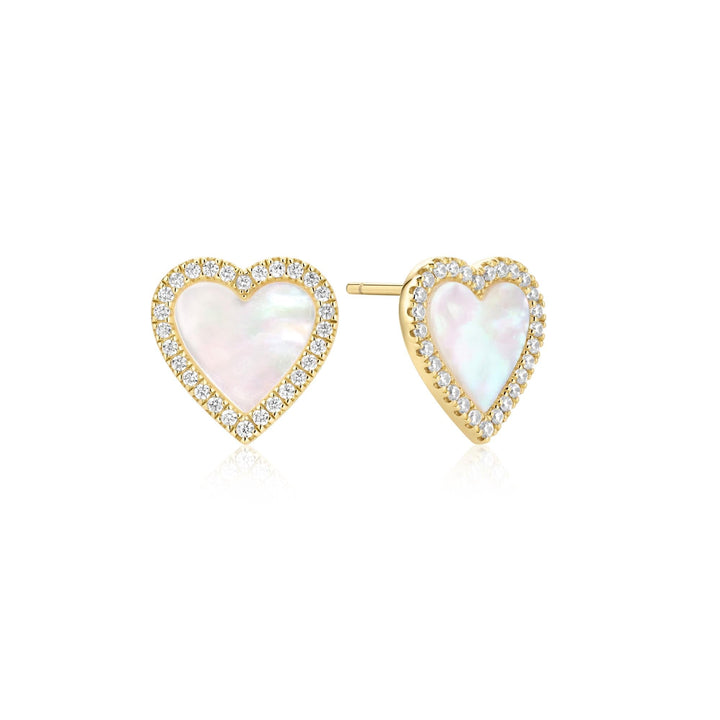 Gold Mother of Pearl Halo Heart Stud Earrings | The Jewellery Boutique Australia