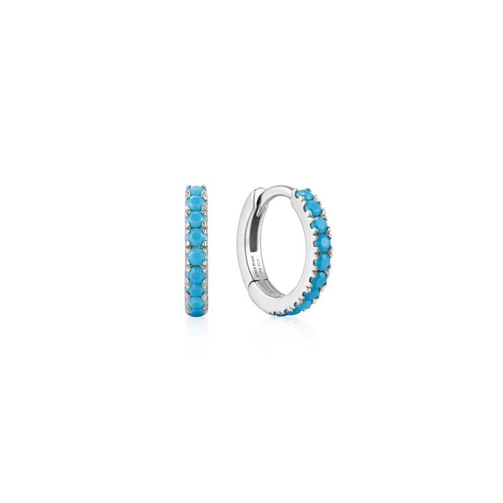 Ania Haie Silver Aqua Blue Row Huggie Hoop Earrings