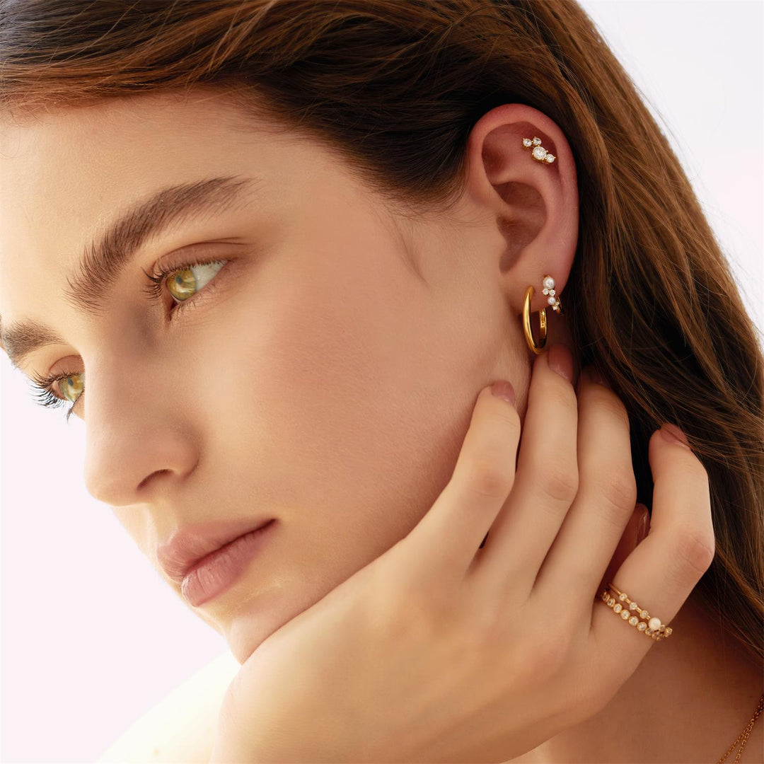 Ania Haie Gold Shell Pearl Cluster Huggie Hoop Earrings | The Jewellery Boutique Australia