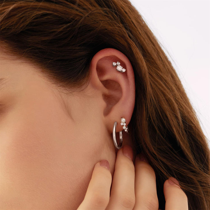 Ania Haie Silver Shell Pearl Cluster Huggie Hoop Earrings | The Jewellery Boutique Australia