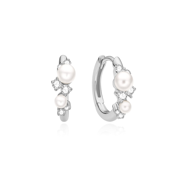 Ania Haie Silver Shell Pearl Cluster Huggie Hoop Earrings | The Jewellery Boutique Australia