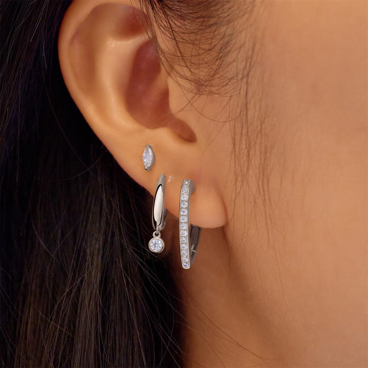 Ania Haie Silver Medium Sparkle Heart Huggie Hoop Earrings | The Jewellery Boutique Australia