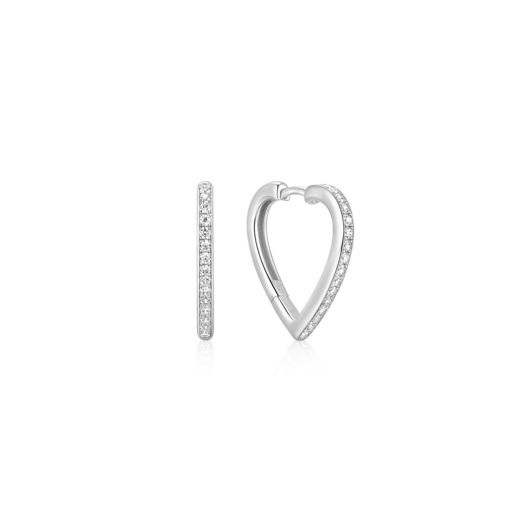 Ania Haie Silver Medium Sparkle Heart Huggie Hoop Earrings | The Jewellery Boutique Australia
