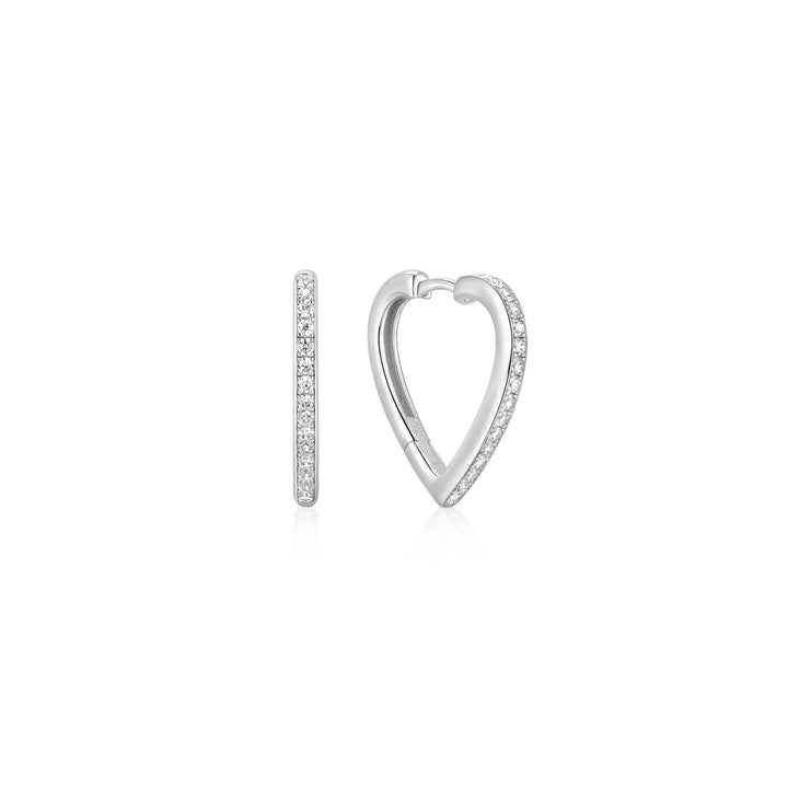 Ania Haie Silver Medium Sparkle Heart Huggie Hoop Earrings | The Jewellery Boutique Australia