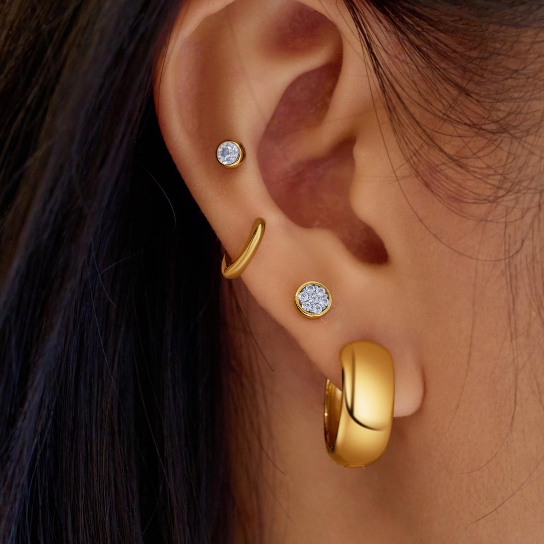 Gold Small Pave Disc Stud Earrings