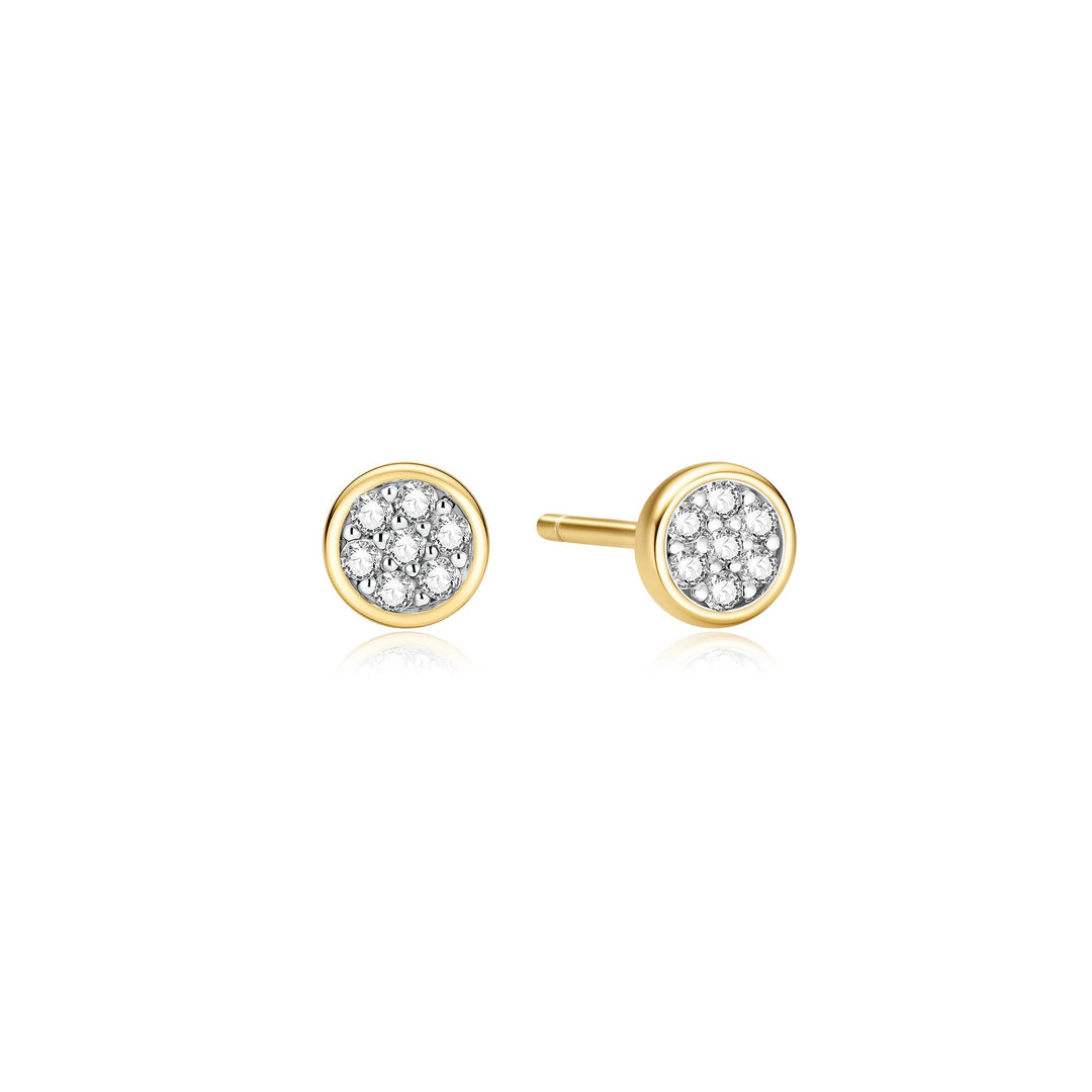 Gold Small Pave Disc Stud Earrings