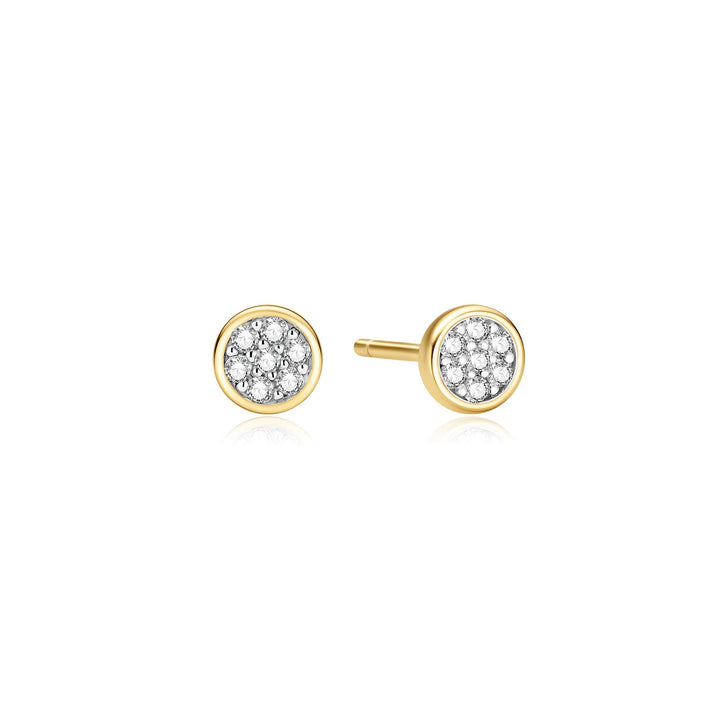 Gold Small Pave Disc Stud Earrings