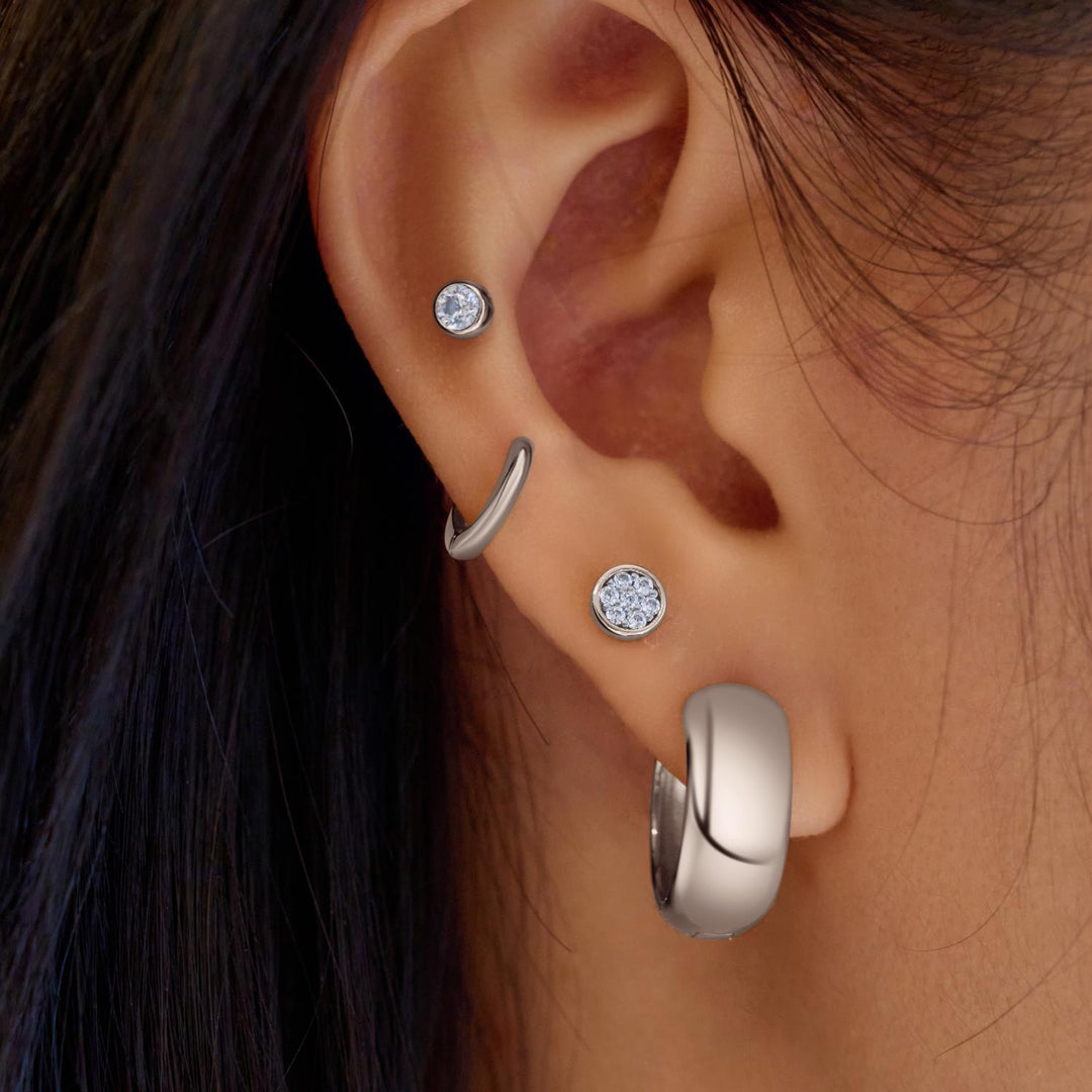 Silver Small Pave Disc Stud Earrings
