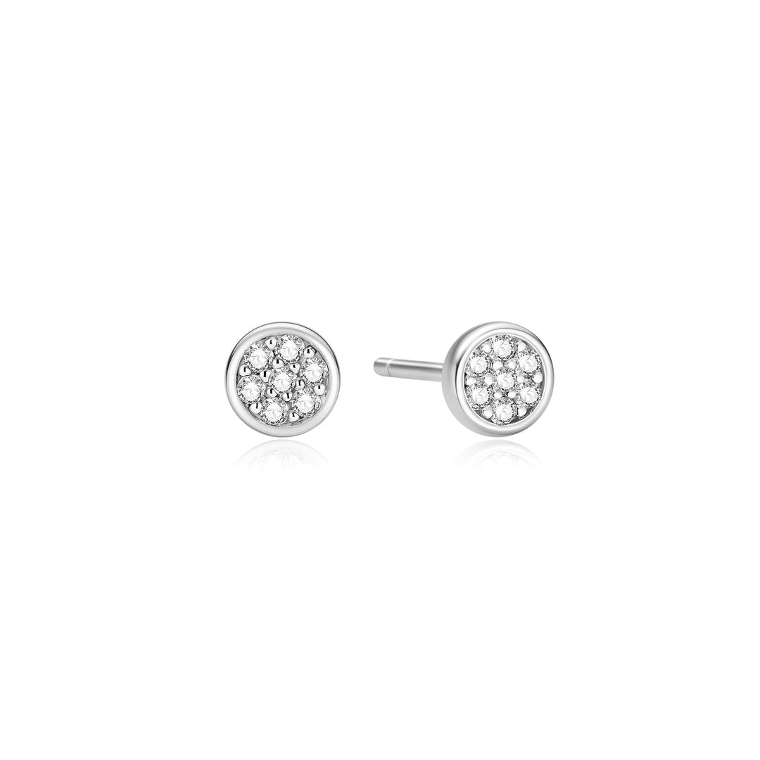 Silver Small Pave Disc Stud Earrings