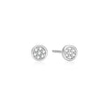 Silver Small Pave Disc Stud Earrings