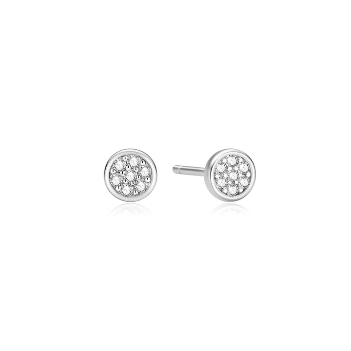 Silver Small Pave Disc Stud Earrings