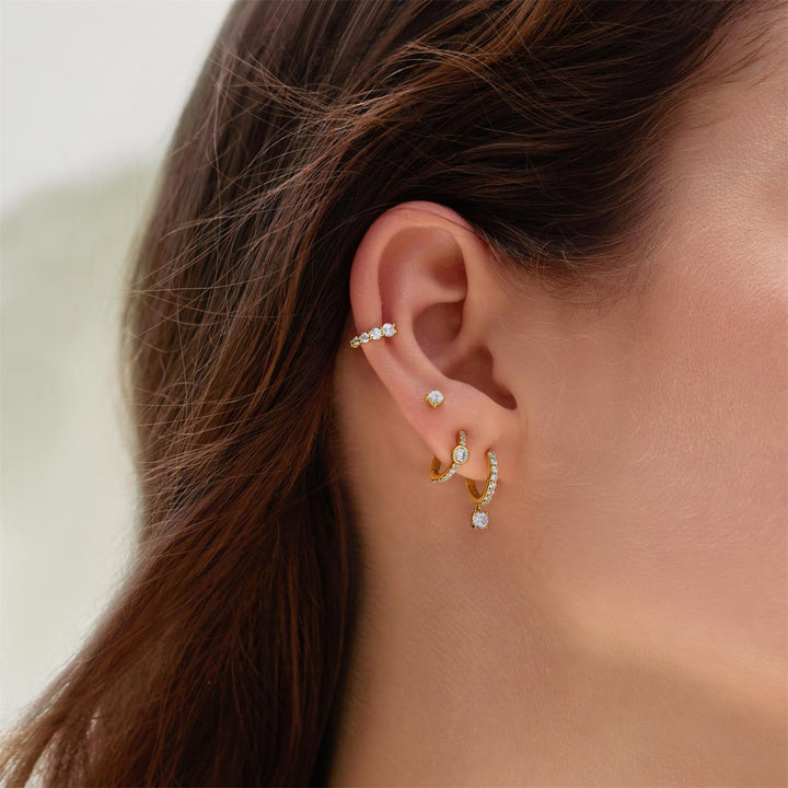 Gold Pave Row & Bezel-Set Huggie Hoop Earrings