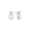 Gold Shell Pearl & Lucky Clover Stud Earrings