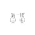 Silver Shell Pearl & Lucky Clover Stud Earrings