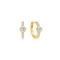 Gold Pave Row & Bezel-Set Huggie Hoop Earrings