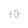 Silver Pave Row & Bezel-Set Huggie Hoop Earrings