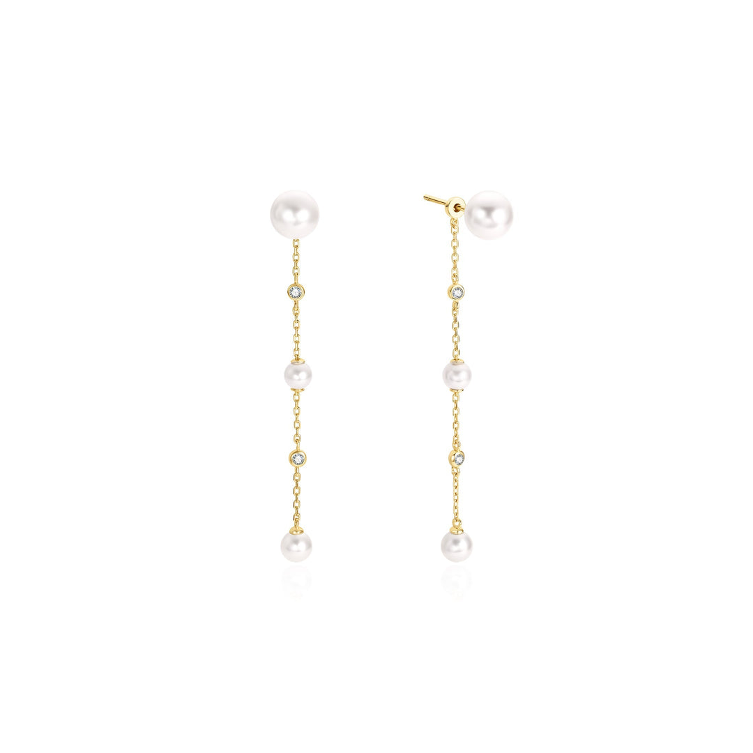 Ania Haie Gold Cascade Shell Pearl Station Drop Stud Earrings