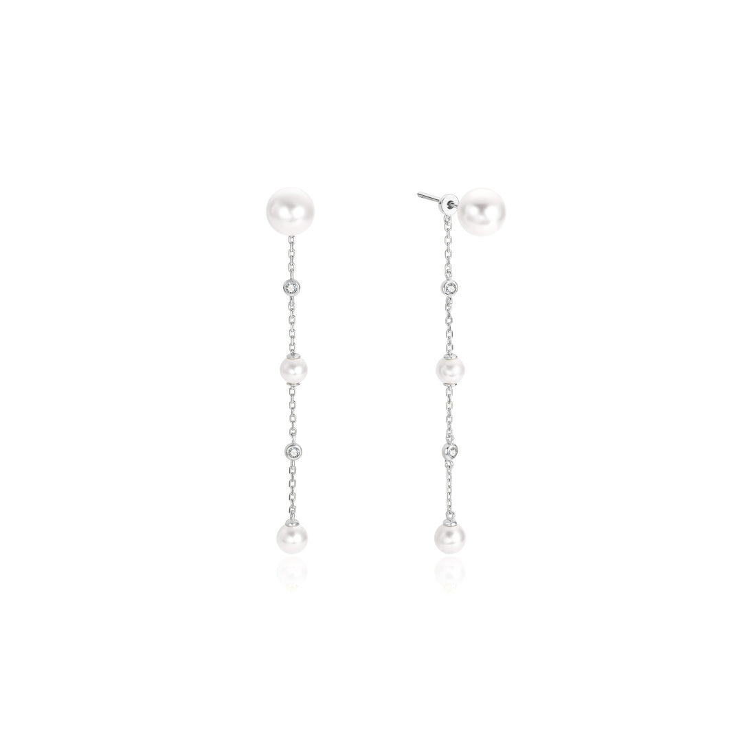Ania Haie Silver Cascade Shell Pearl Station Drop Stud Earrings